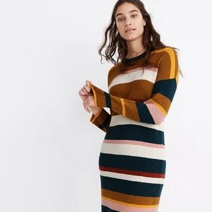 Drop-Shoulder Sweater Midi Dress in Stripe